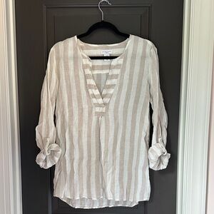 Elegant Beige and White Striped Tunic